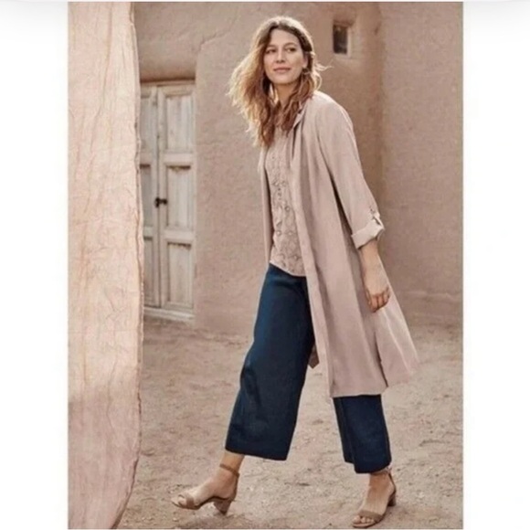 J. Jill Pants - J. Jill Linen Stretch Jenna Wide Leg Cropped Pants-Navy